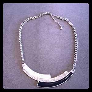 Navy Blue and White Necklace with Rhinestones
